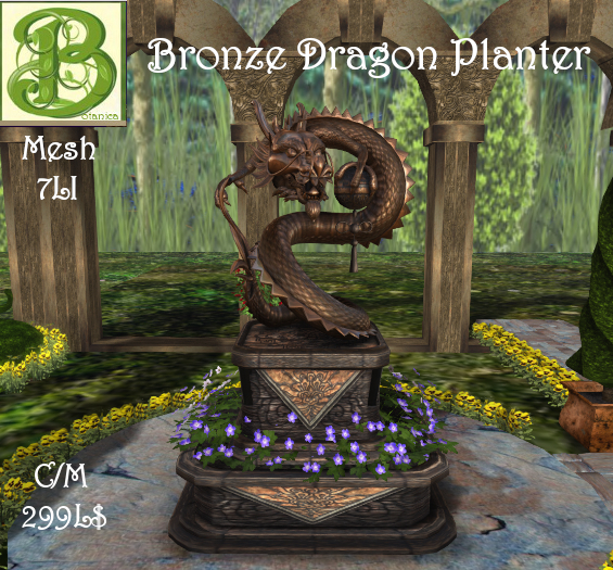 Second Life Marketplace Bronze Dragon Planter, 7LI (ADD)